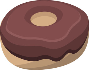 Isometric view of a chocolate frosted donut with a hole in the center on a white background image