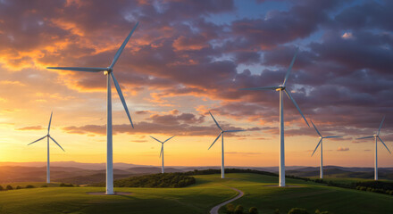 Majestic Wind Turbines at Sunset Clean Energy Landscape