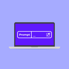 Creative design featuring a laptop with a bright purple background and a prompt box displayed on the screen, vector illustration.
