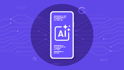 Artificial intelligence symbol on smartphone screen. Digital technology themed banner vector illustration.