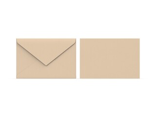Kraft paper brown baronial envelope mockup on isolated white background, 3d illustration