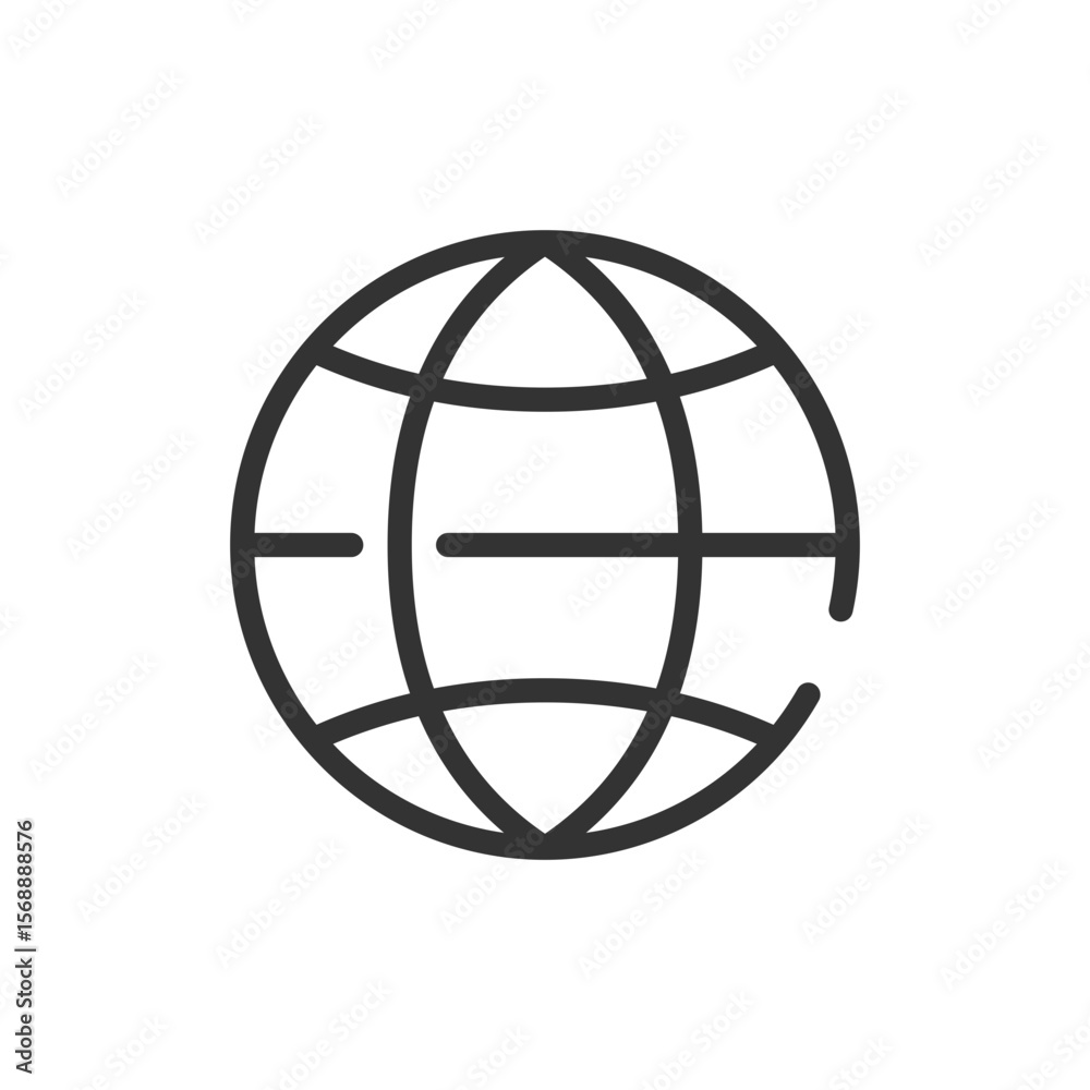 Poster simple outline of a globe with latitude and longitude lines, isolated on a plain white background