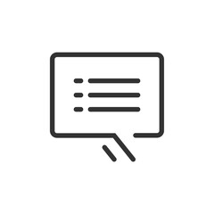 Outline icon of a speech bubble containing horizontal lines representing text or a list of items shown