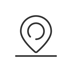 A simple line drawing of a location pin with a circle inside and a horizontal line below it shown