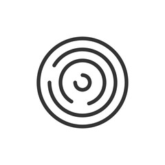 Illustration of a circular maze design with concentric rings and open pathways in a simple line art style