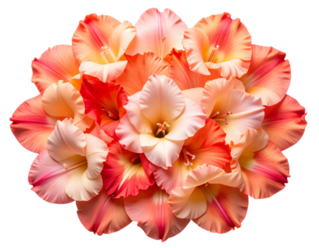Top View of Scattered Gladiolus Petals in Abstract Minimalist Pattern, isolated on transparent background