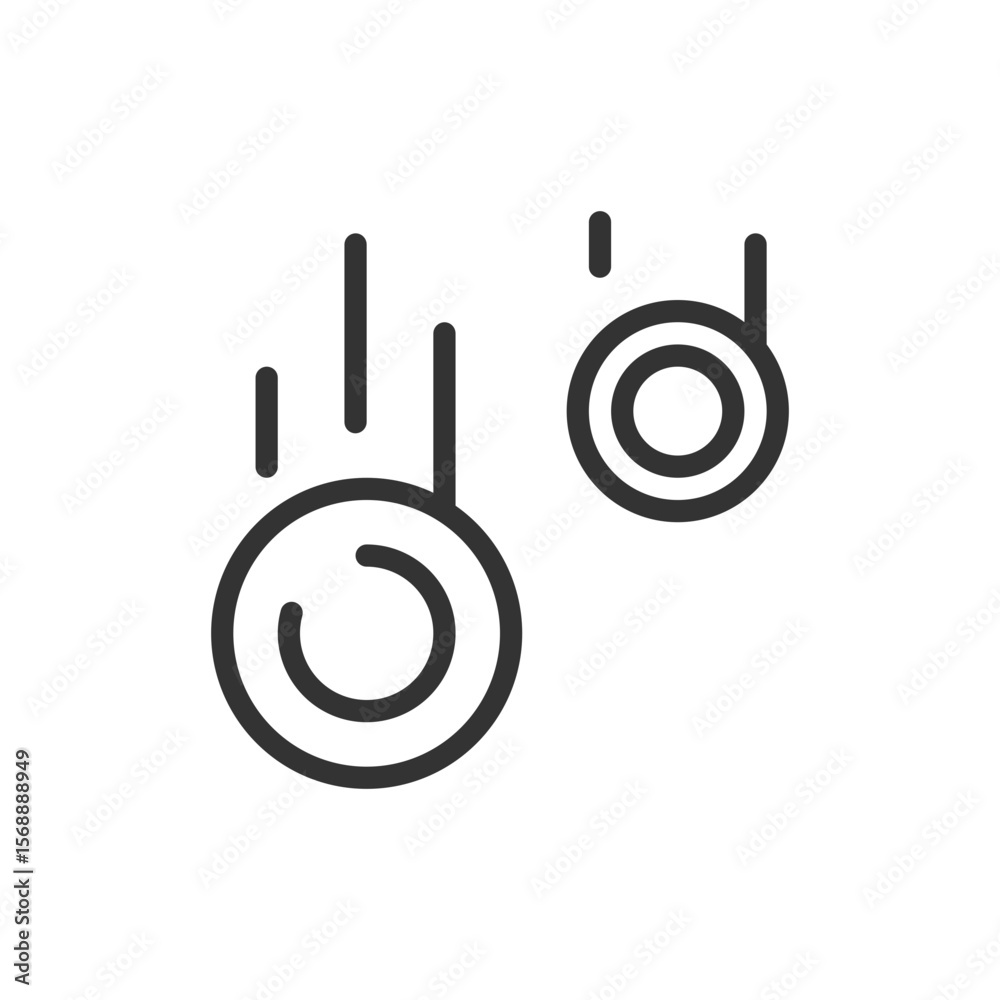 Aufkleber outline illustration showing two circular objects with vertical lines indicating falling motion in t