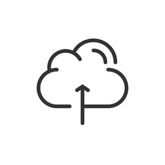 Outline drawing of a cloud with an upward arrow indicating data upload and cloud synchronization process