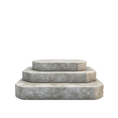 Three tiered stone podium with cracked texture isolated on transparent background