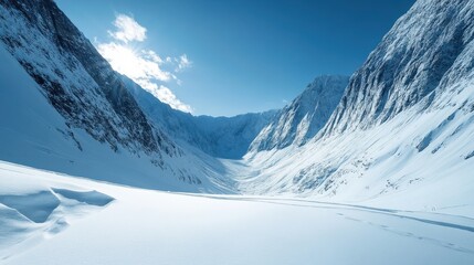 Dramatic Mountain Range with Pristine Snow and Isolated Cliffs