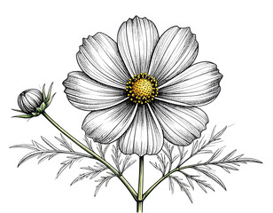  Vintage Botanical Engraving of Cosmos with Labeled Parts, isolated on transparent background