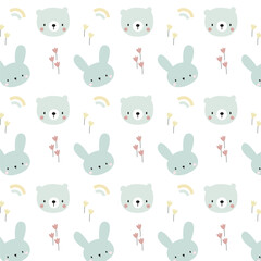 Soft Pastel Bear and Bunny Seamless Pattern
