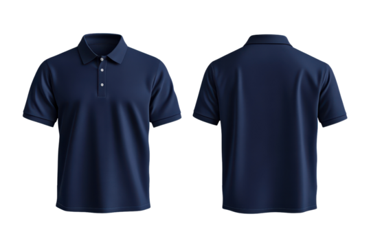 Navy blue polo t-shirt showcasing both front and back views intended for casual or formal wear in various settings