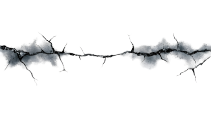 Dramatic isolated crack on a black background, representing damage, stress and failure