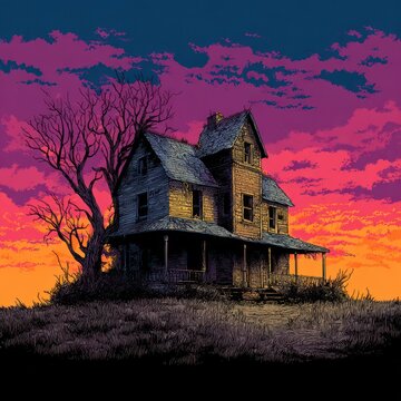 horror haunted house illustration