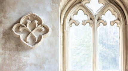 Intricate Victorian Window Frame with Arch Detailing on White Background