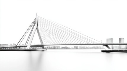 Fototapeta premium Modern Steel Bridge with Long Cables Across a River Isolated Background