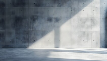Obraz premium Minimal concrete space with panoramic grey wall and floor, 3D rendered for web design or advertising. 