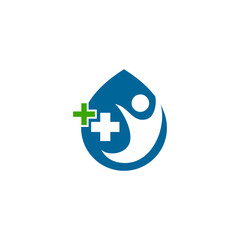healthy person logo with drop shape and medical cross icon in flat design