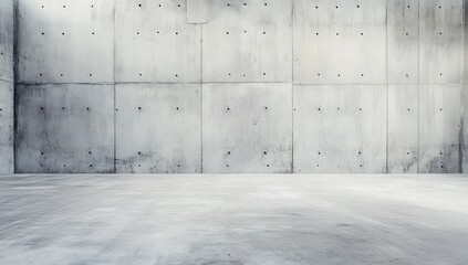 Clean concrete environment in grey tones with flat surfaces, panoramic setup for studio or web mockup.
