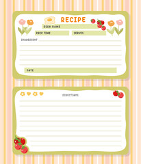 adorable recipe card template design with tomato and flower