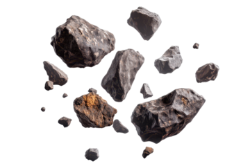 Swarm of asteroids composed of boulders and stone meteorites floating in space during an extraterrestrial event