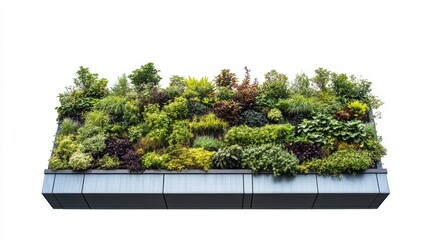 Vibrant Green Roof Garden on Commercial Office Building Isolated