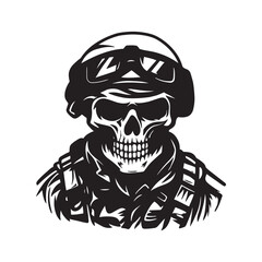 Skull Soldier Vector, Tactical Skull with Helmet, Army Skeleton Head, Military Skull Illustration