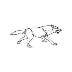 Fototapeta premium Black line art of a wolf running with open mouth animal