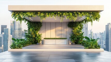 Eco-Friendly Urban Office Building with Flourishing Green Plants