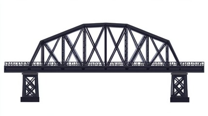 Sleek Steel Bridge Design Over River on White Isolated Background