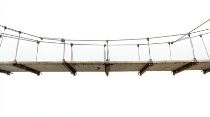 Isolated Steel Suspension Bridge Spanning a River on White Background