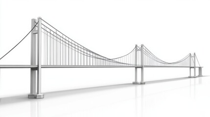 Isolated Steel Suspension Bridge Spanning River on White Background