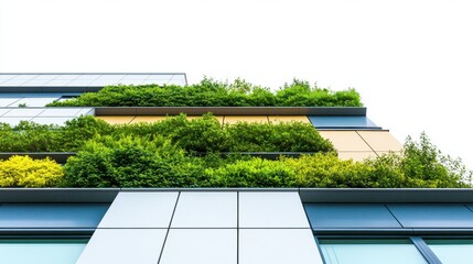Vibrant Green Roof Garden on Modern Office Building Isolated Background