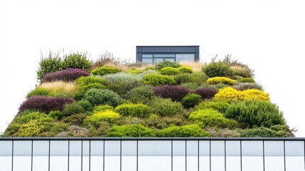 Green Roof with Bushes and Shrubs on Modern Office Building