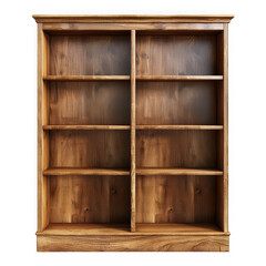 Rustic wooden bookshelf with multiple shelves isolated on transparent background