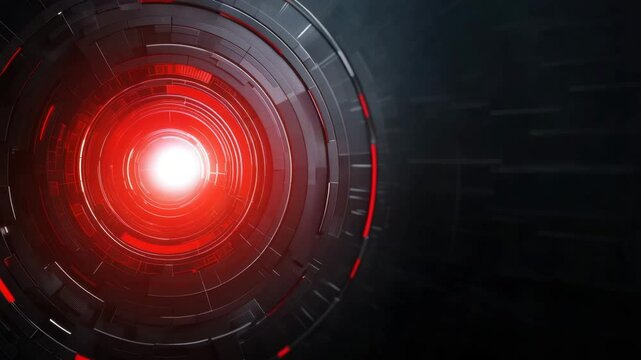 Red glowing futuristic circular interface with digital technology and dark background featuring glowing light, abstract geometric shapes, and illuminated center creating dynamic energy and intense - Powered by Adobe