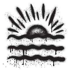 Sunset on beach graffiti with black spray paint. vector illustration.