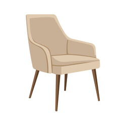 Vector illustration of a modern sofa armchair with wooden legs. Minimalist furniture design perfect for interior decor, home layout, catalogs, or design presentations.