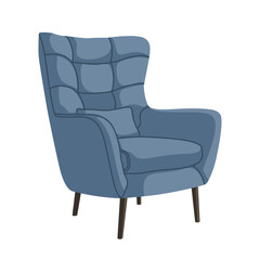 Vector illustration of a modern sofa armchair with wooden legs. Minimalist furniture design perfect for interior decor, home layout, catalogs, or design presentations.