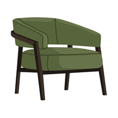 Vector illustration of a modern sofa armchair with wooden legs. Minimalist furniture design perfect for interior decor, home layout, catalogs, or design presentations.