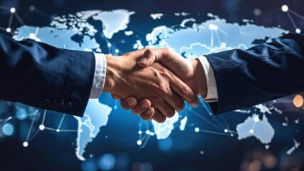 Global business handshake over world map - Powered by Adobe