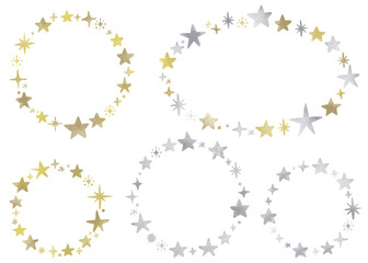 Oval frame made of gold and silver stars.　金と銀の星でできた楕円のフレーム　囲い
