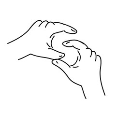 Two hands forming a circle shape with fingers and thumbs in a minimalist line art illustration style design