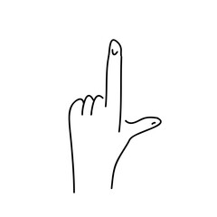 A simple line drawing of a hand with the index finger pointing up and the thumb extended outward