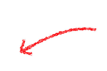 Red curved brush stroke arrow with texture for presentations, emphasis, and infographics