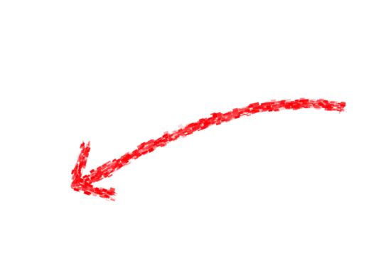 Red curved brush stroke arrow with texture for presentations, emphasis, and infographics