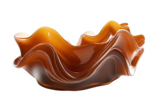 Cascading caramel-colored liquid streams create a mesmerizing abstract piece emphasizing fluidity and artistic craftsmanship