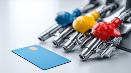 Fuel Card with Colorful Fuel Pump Nozzles on White Background