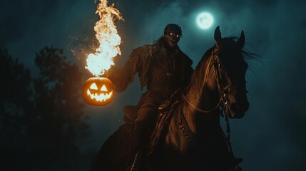 Demonic figure on horseback in full moon